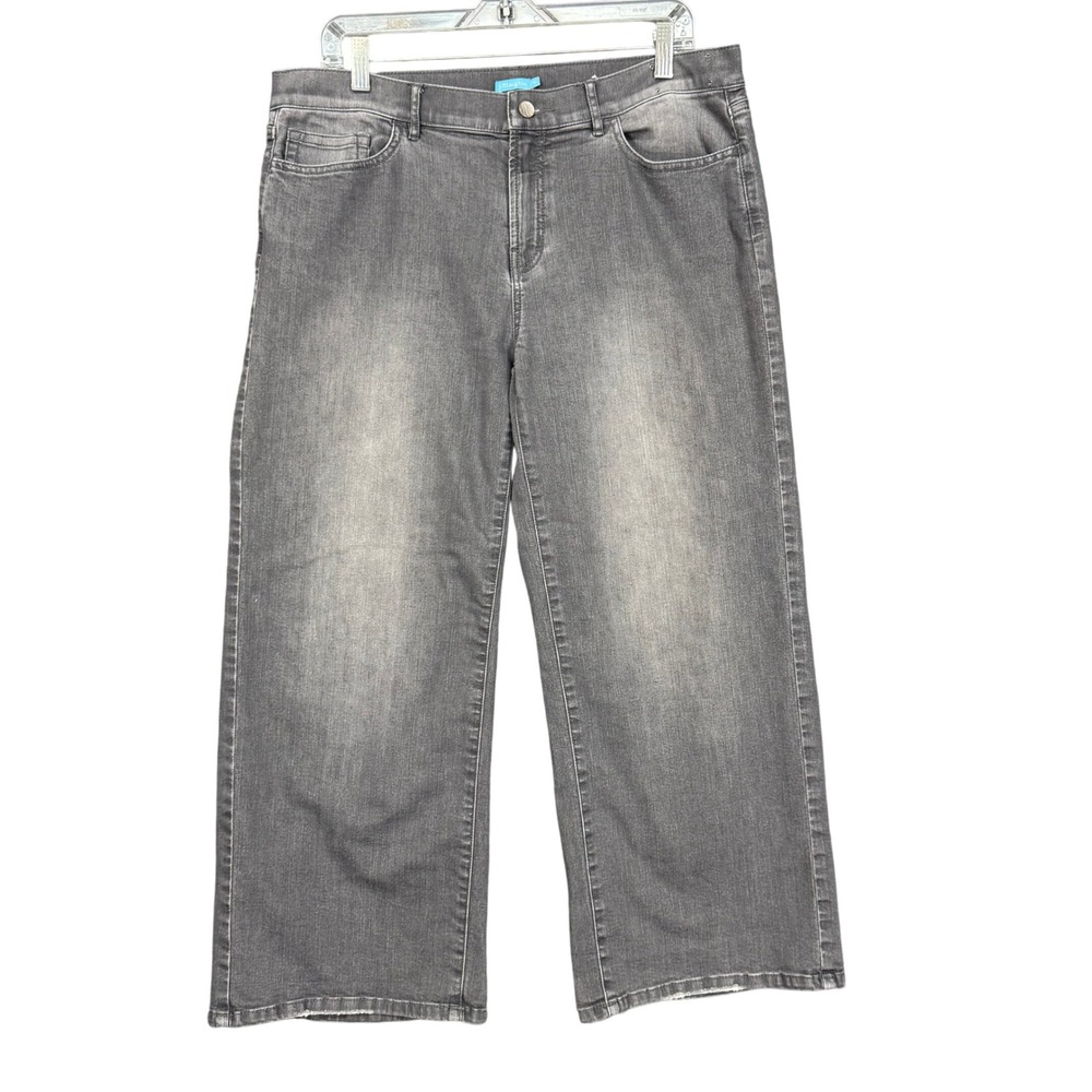 J McLaughlin Wide Leg Jeans Womens 10 Grey High Rise Cropped Faded Stretch Denim